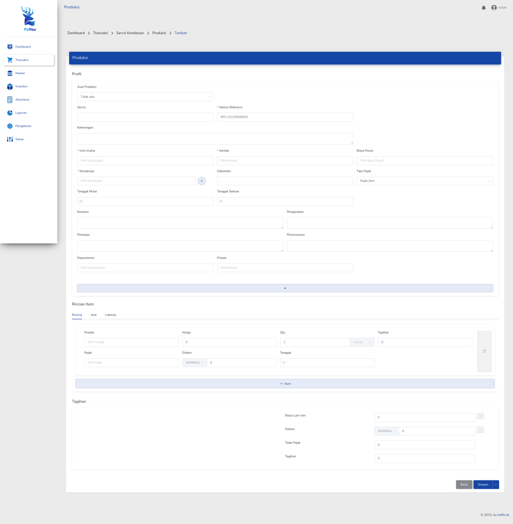 Aplikasi Bengkel - Form Pengerjaan Service