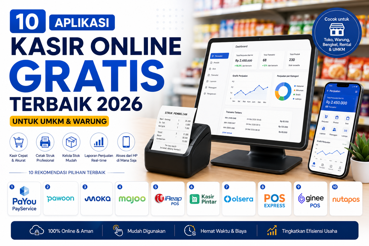 10 Aplikasi Kasir Online Gratis Terbaik 2026 — UMKM &amp; Warung