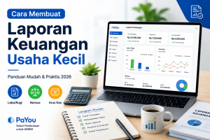 Ilustrasi cara membuat laporan keuangan usaha kecil yang benar dan mudah, meliputi laporan laba rugi, neraca, dan arus kas menggunakan software pembukuan untuk UMKM.